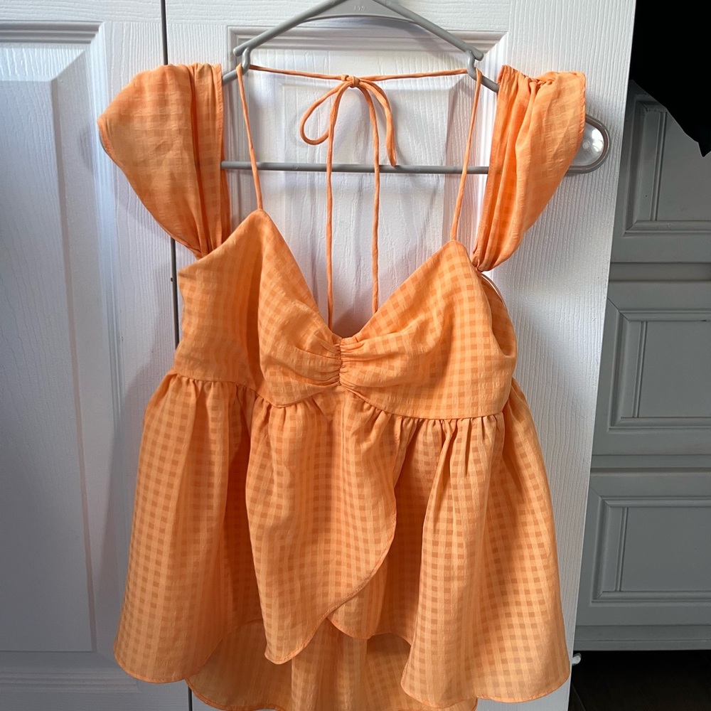 Orange Gingham Women's Top